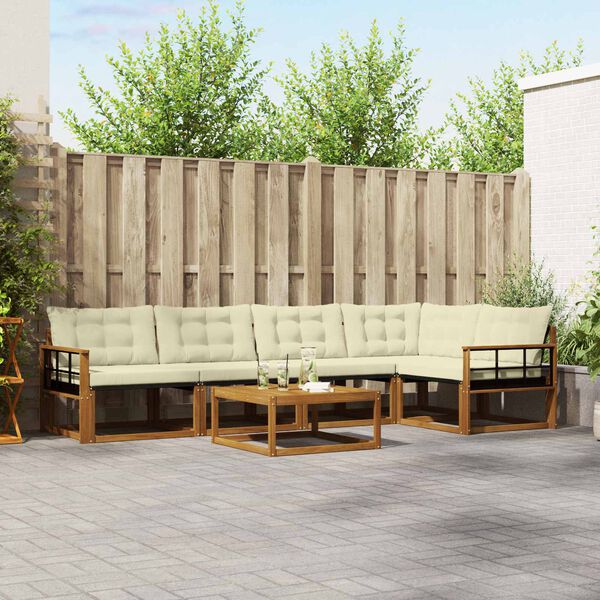 vidaXL Conjunto de sof&aacute;s de exterior con coj&iacute;n 6 pcs Natural y Crema