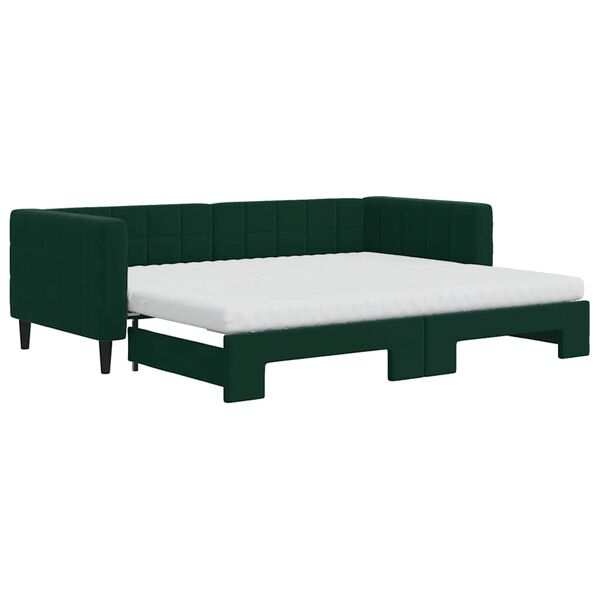 vidaXL Sof&aacute; cama nido con colch&oacute;n terciopelo verde oscuro 90x200 cm