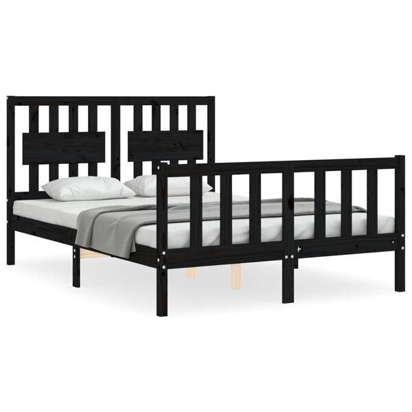 vidaXL Estructura cama de matrimonio con cabecero madera maciza negro