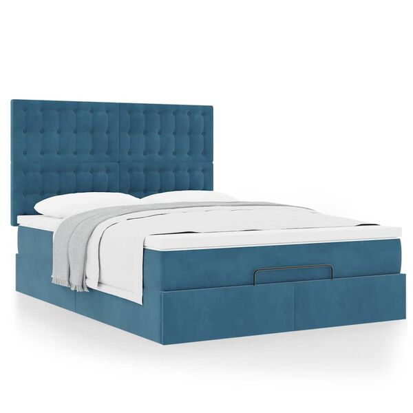 vidaXL Estructura de cama otomana con colchones azul oscuro 140x200 cm