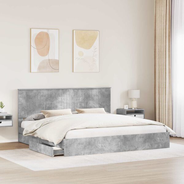 vidaXL Cama con almacenamiento con cabecera Gris Concreto 200 x 200 cm