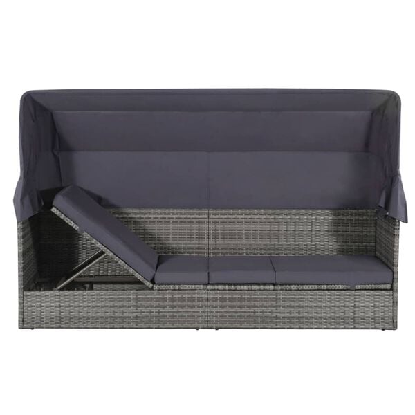 vidaXL Cama de jard&iacute;n con toldo 205x62 cm rat&aacute;n sint&eacute;tico gris
