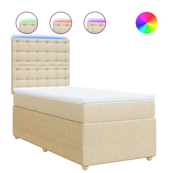 vidaXL Cama box spring con colch&oacute;n tela color crema 90x200 cm