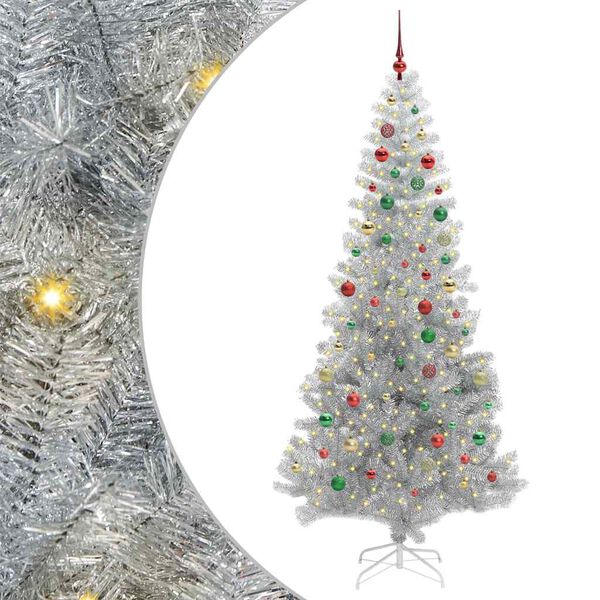 vidaXL Árbol de Navidad con 300 LED con soporte Plateado 210 cm PET