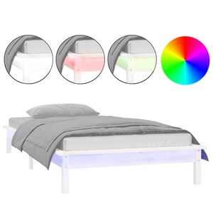 vidaXL Estructura de cama con LED madera maciza blanca 90x190 cm