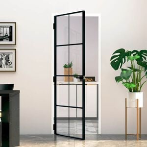 vidaXL Puerta de interior vidrio templado y aluminio negro 76x201,5 cm