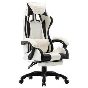 vidaXL Silla gaming con reposapi&eacute;s cuero sint&eacute;tico negro y blanco
