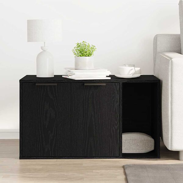 vidaXL Caja de arena para gatos de roble negro, 80 x 50 x 45 cm, madera de ingenier&iacute;a