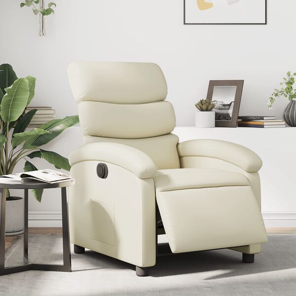 vidaXL Sillón reclinable eléctrico de cuero sintético crema