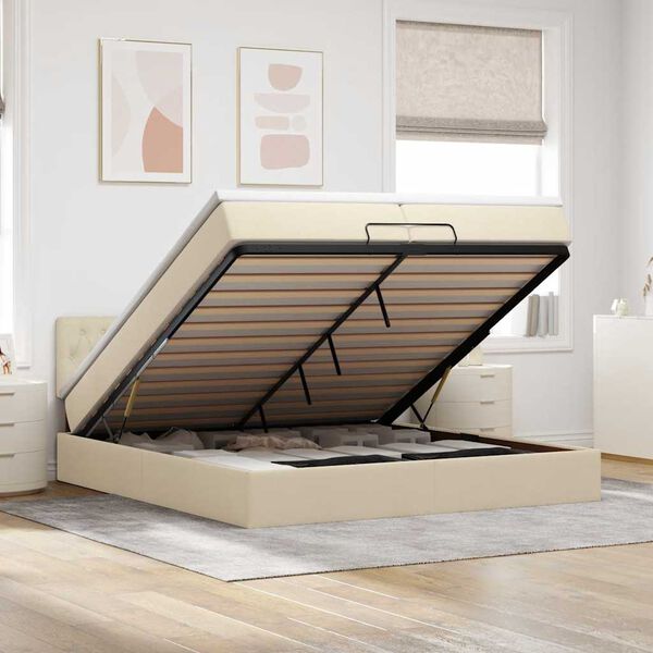 vidaXL Estructura de cama otomana con colchones tela crema 200x200cm