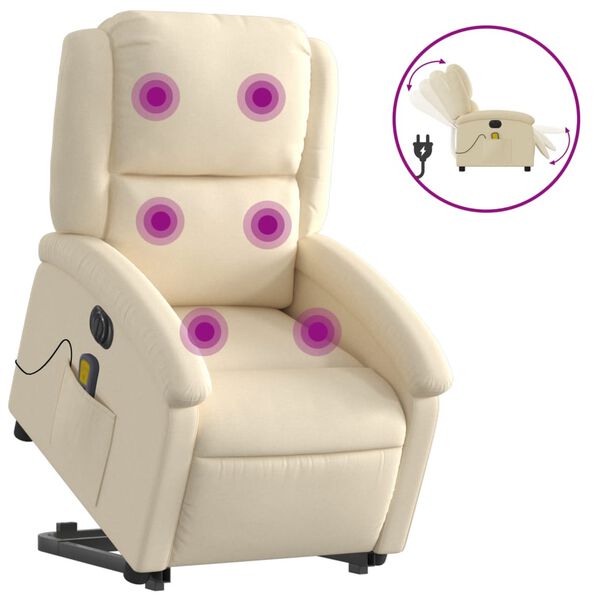 vidaXL Sill&oacute;n de masaje el&eacute;ctrico reclinable elevable tela crema