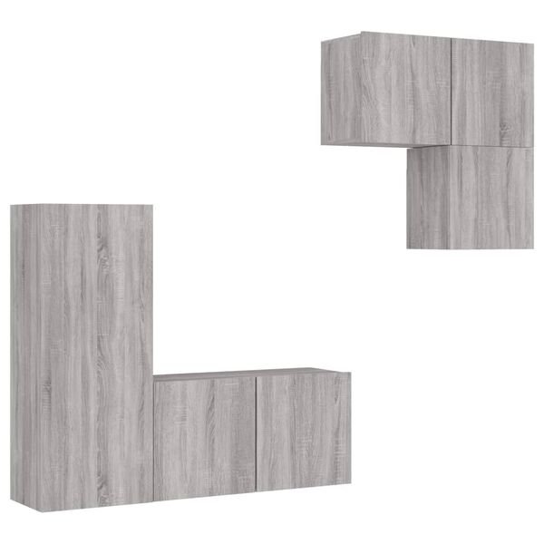 vidaXL Muebles de TV de pared 4 pzas madera de ingenier&iacute;a gris Sonoma