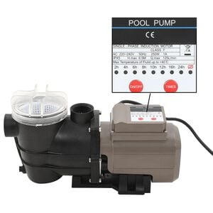 vidaXL Bomba de piscina con temporizador negra 0,25 HP 8000 L/h