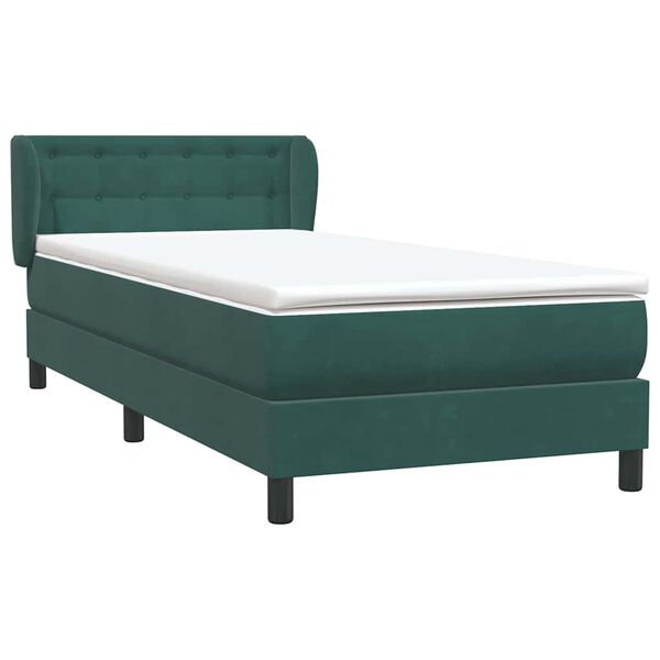 vidaXL Cama box spring con colch&oacute;n terciopelo verde oscuro 90x210 cm