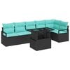 vidaXL Conjunto de sof&aacute; de jard&iacute;n 7 pcs Negro y azul rat&aacute;n sint&eacute;tico