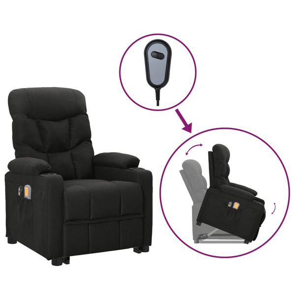 vidaXL Sillón de masaje elevable tela negro
