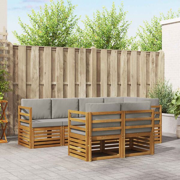 vidaXL Conjunto de Sof&aacute; Seccional con coj&iacute;n 7 pcs Gris Natural y Claro