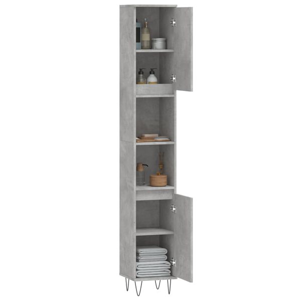vidaXL Armario de baño madera contrachapada gris hormigón 30x30x190 cm