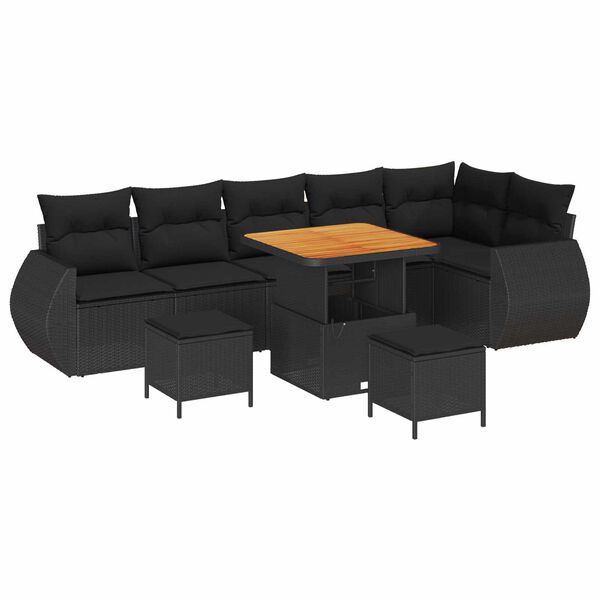 vidaXL Conjunto de sof&aacute;s de jard&iacute;n 9 pcs Negro rat&aacute;n sint&eacute;tico