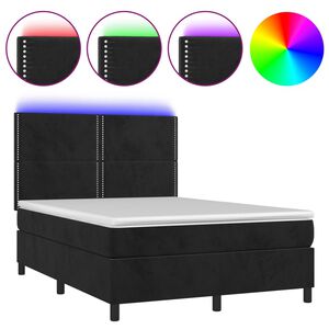 vidaXL Cama box spring colch&oacute;n y LED terciopelo negro 140x190 cm