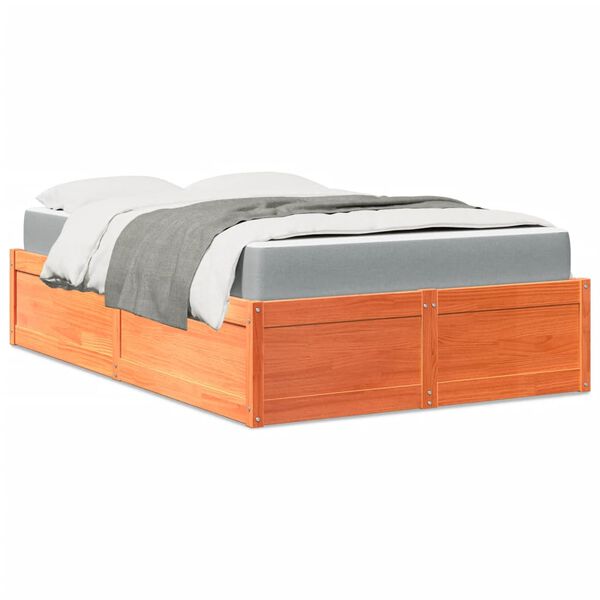 vidaXL Cama con colch&oacute;n madera maciza de pino marr&oacute;n cera 120x200 cm