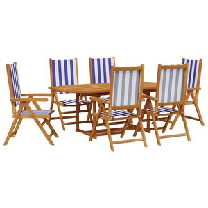vidaXL Set de comedor de jard&iacute;n 7 pzas tela madera maciza azul blanco