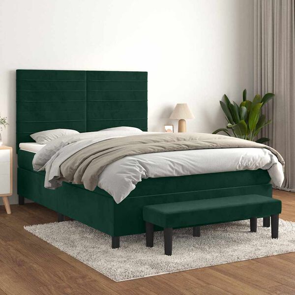 vidaXL Cama box spring con colch&oacute;n terciopelo verde oscuro 140x190 cm