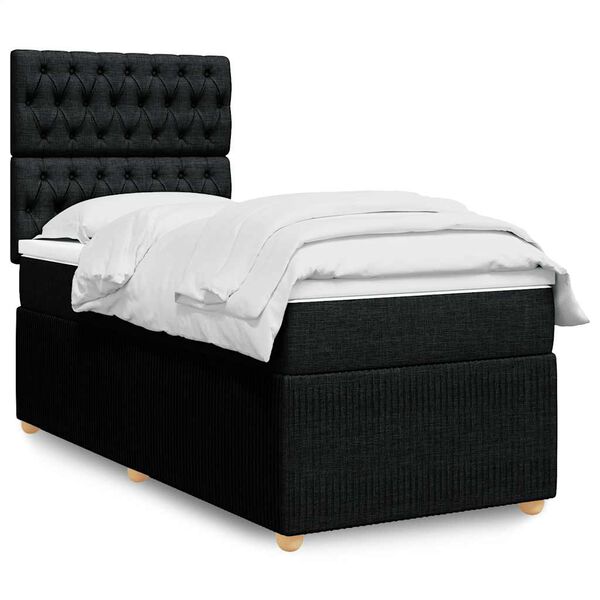 vidaXL Cama box spring con colchón tela negro 90x190 cm