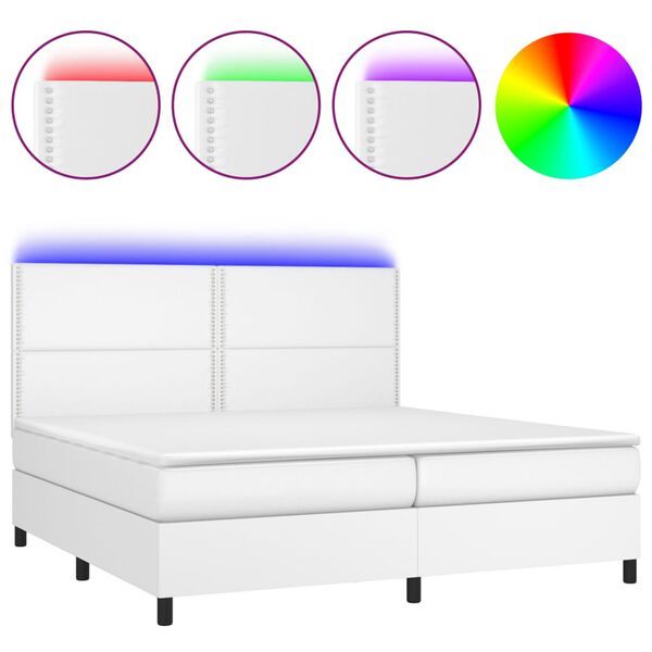 vidaXL Cama box spring colch&oacute;n y LED cuero sint&eacute;tico blanco 200x200 cm