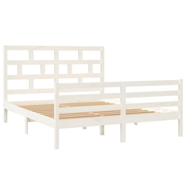 vidaXL Estructura de cama doble sin colchón madera maciza blanco
