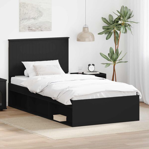vidaXL Estructura de cama Negro 100 x 200 cm Madera de pino macizo