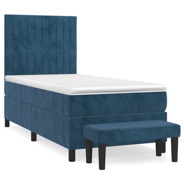 vidaXL Cama box spring con colch&oacute;n terciopelo azul oscuro 90x190 cm
