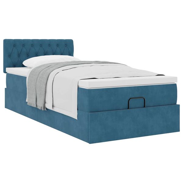 vidaXL Estructura de cama otomana colch&oacute;n terciopelo azul oscuro