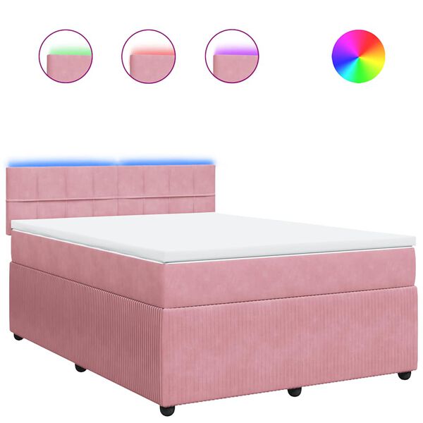 vidaXL Cama box spring con colch&oacute;n terciopelo rosa 140x200 cm