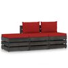 vidaXL Muebles de jard&iacute;n 3 piezas con cojines madera impregnada gris