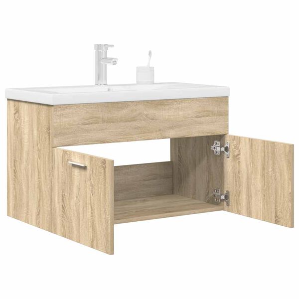vidaXL Mueble de ba&ntilde;o con lavabo incorporado y grifo roble Sonoma