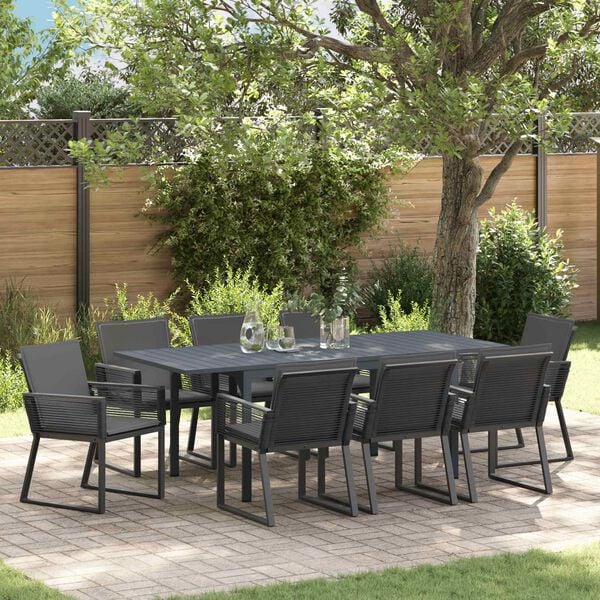 vidaXL Conjunto de Comedor de Jard&iacute;n 9 pcs Negro rat&aacute;n sint&eacute;tico