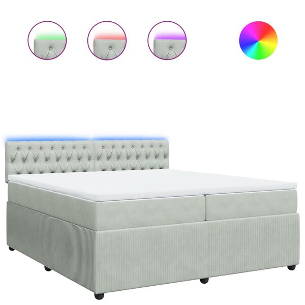 vidaXL Cama box spring con colchón terciopelo gris claro 200x200 cm
