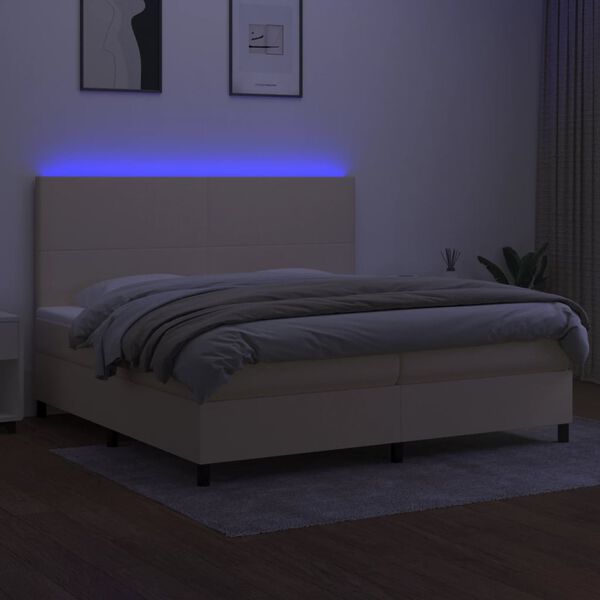 vidaXL Cama box spring colch&oacute;n y luces LED tela crema 200x200 cm