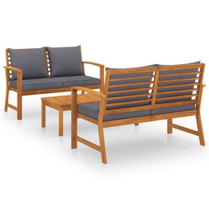vidaXL Muebles de jard&iacute;n 3 pzas cojines madera maciza de acacia