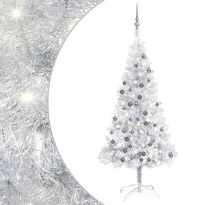 vidaXL &Aacute;rbol de Navidad preiluminado con luces y bolas plateado 120 cm