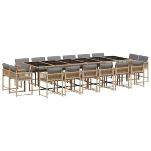 vidaXL Set comedor de jard&iacute;n 17 pzas con cojines rat&aacute;n sint&eacute;tico beige