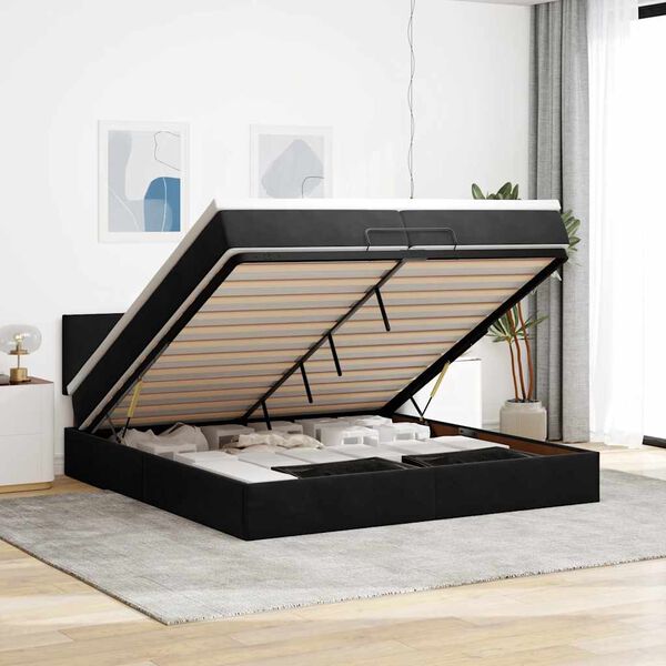 vidaXL Estructura de cama otomana colchones terciopelo negro 200x200cm