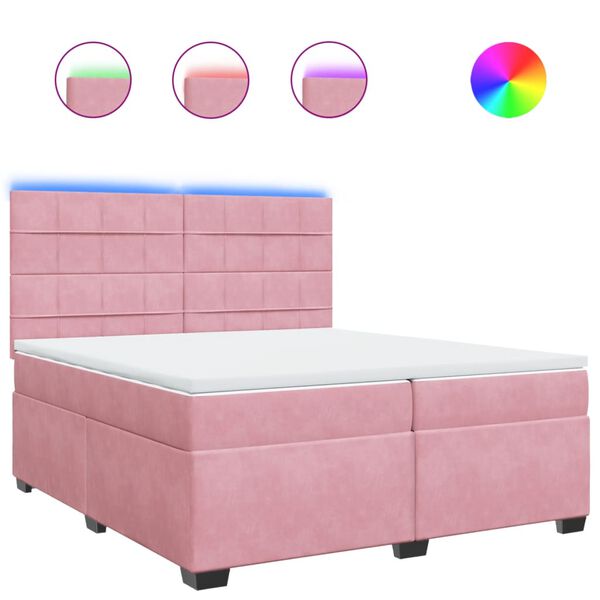 vidaXL Cama box spring con colch&oacute;n terciopelo rosa 200x200 cm