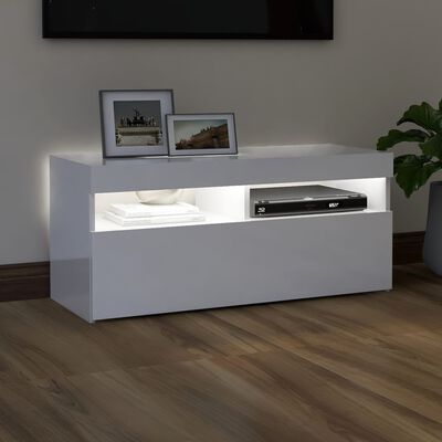 vidaXL Mueble de TV con luces LED blanco brillante 90x35x40 cm