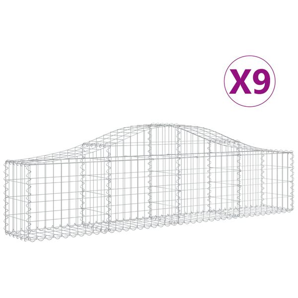 vidaXL Cestas de gaviones 9 uds forma de arco hierro 200x30x40/60 cm