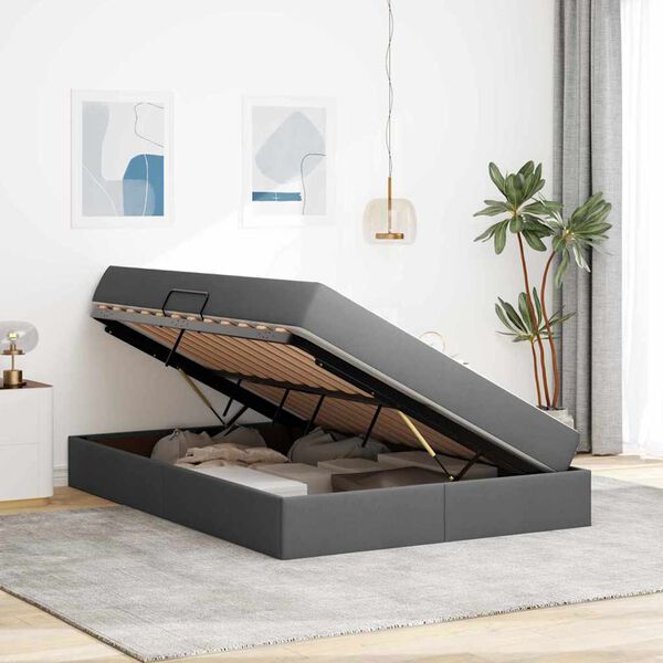 vidaXL Cama con almacenamiento y colchón Gris oscuro 140 x 200 cm