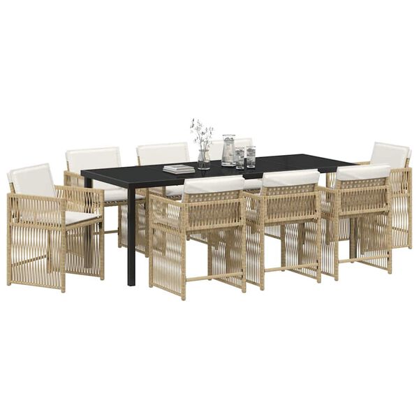 vidaXL Conjunto de Comedor de Jard&iacute;n 9 pcs Beige rat&aacute;n sint&eacute;tico