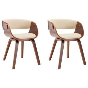 vidaXL Sillas de comedor 2 uds madera curvada y cuero sint&eacute;tico crema