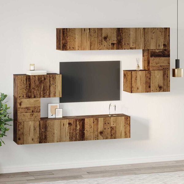 vidaXL Conjunto de mueble de TV 8 pcs Madera envejecida